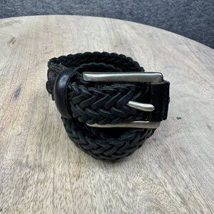 Dockers Mens Black Braided Leather Belt 1126‎ Silver Buckle Size M